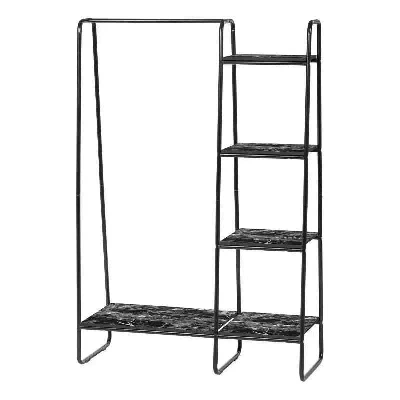 IRIS Metal Garment Rack with 5 Wooden Shelves Marble Black: Freestanding Closet & Clothing Rack, Metal Frame, 59.5" Height