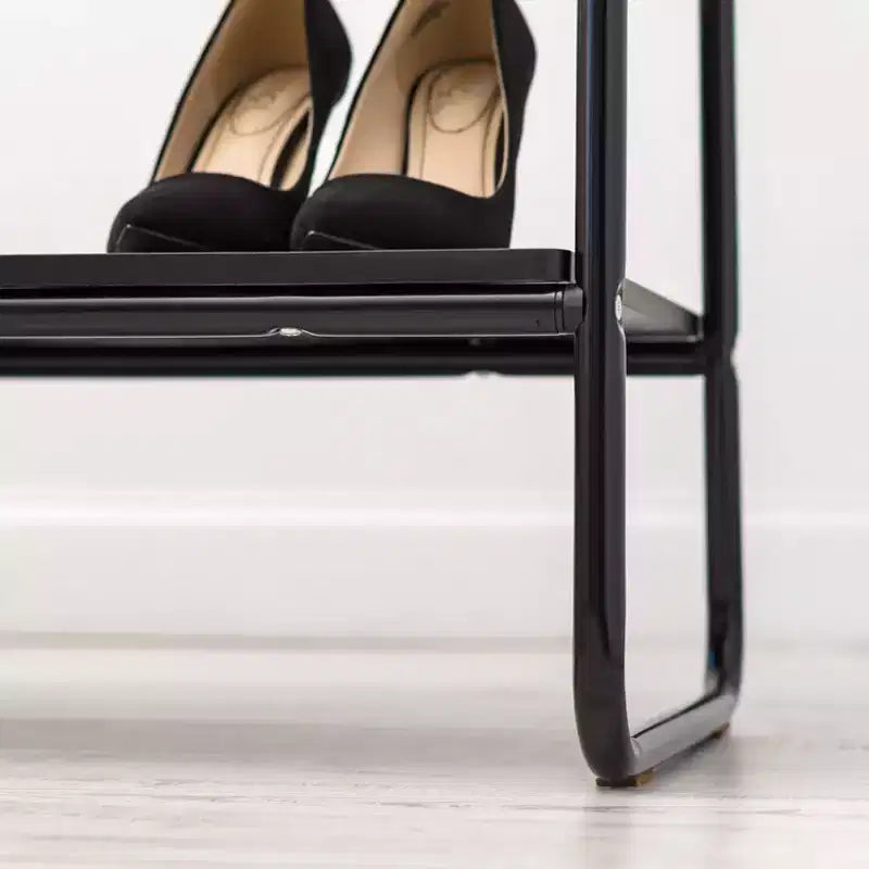 Portant à vêtements métallique avec 5 étagères en bois aspect marbre, 151 cm H, Noir