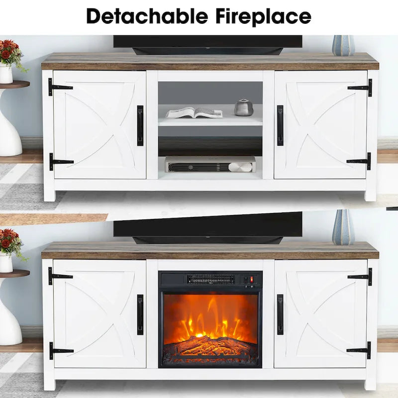 Meuble TV de ferme avec cheminée électrique de 58 po, console pour téléviseurs jusqu'à 65 po