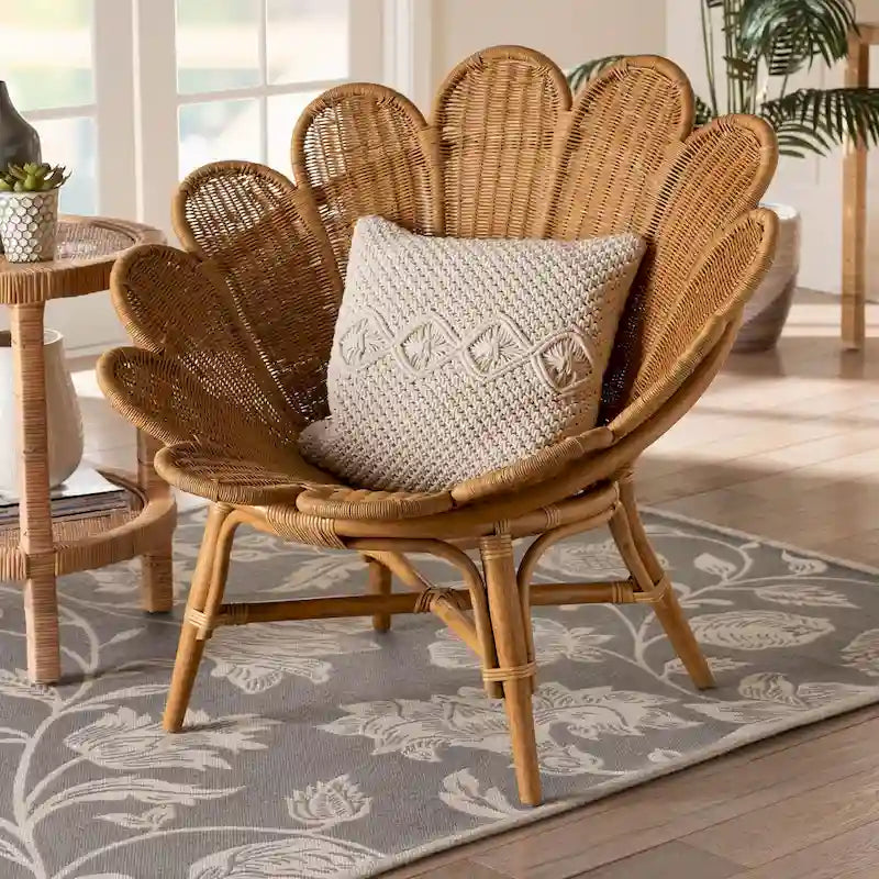 Fauteuil d'appoint fleur Blossom en rotin bohème miel