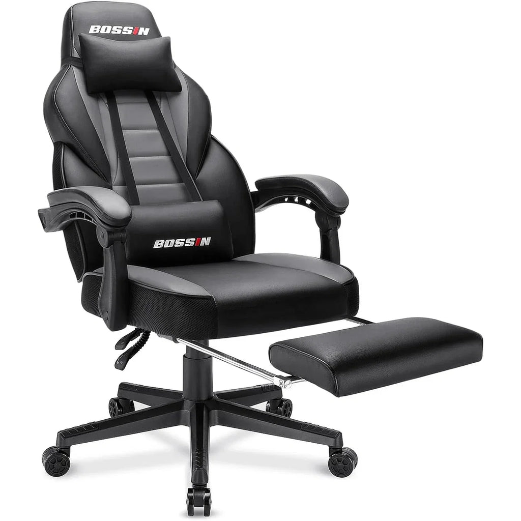 Chaise de jeu style course BOSSIN, fauteuil gamer grande taille 300 lb, chaise d'ordinateur à dossier haut