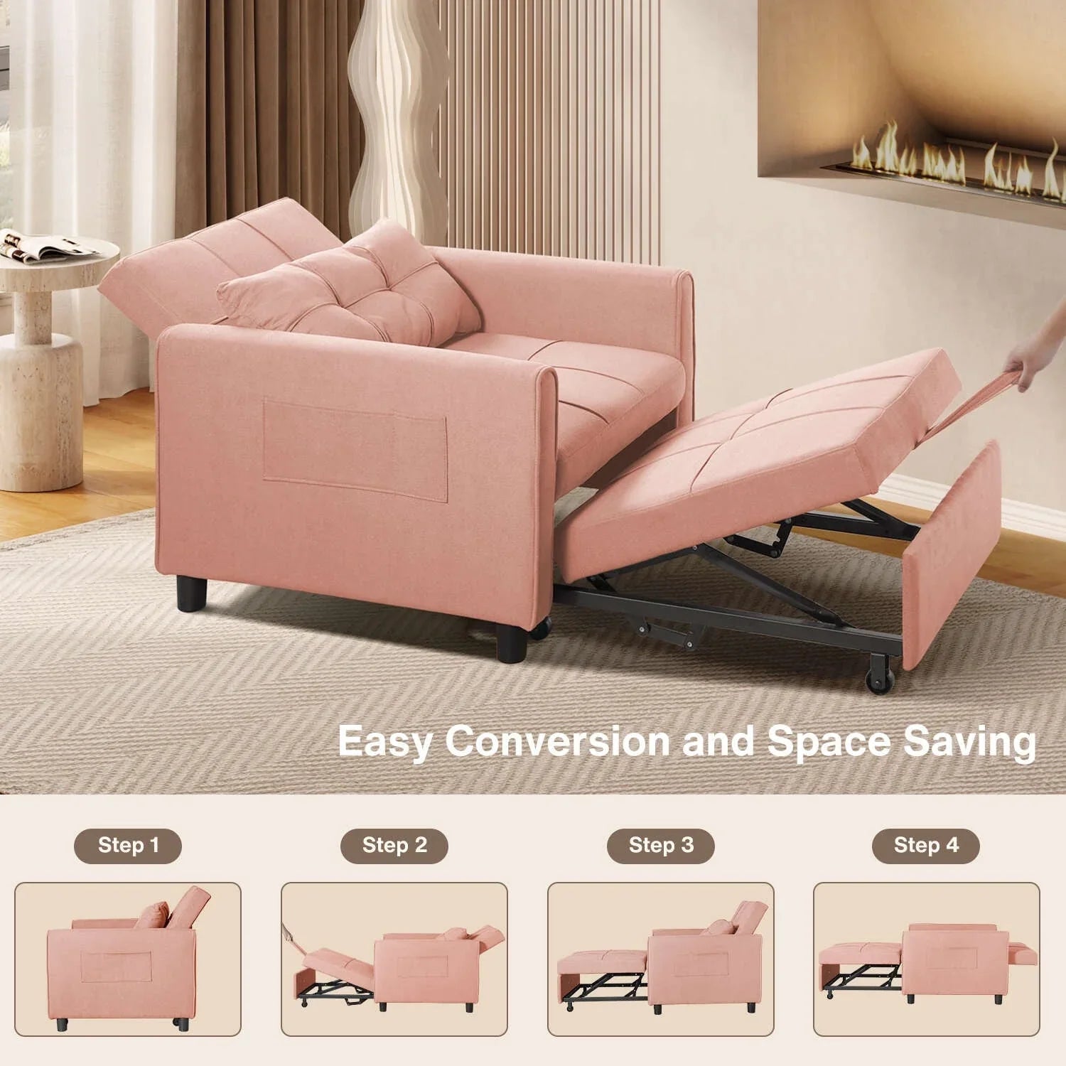 Canapé-lit convertible 3-en-1, Canapé-chaise dépliable, Lit pliant convertible pour salon