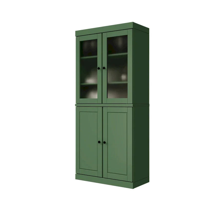 Meuble de rangement en bois massif avec portes en verre dépoli, portes pleines, 2 tiroirs et étagères réglables