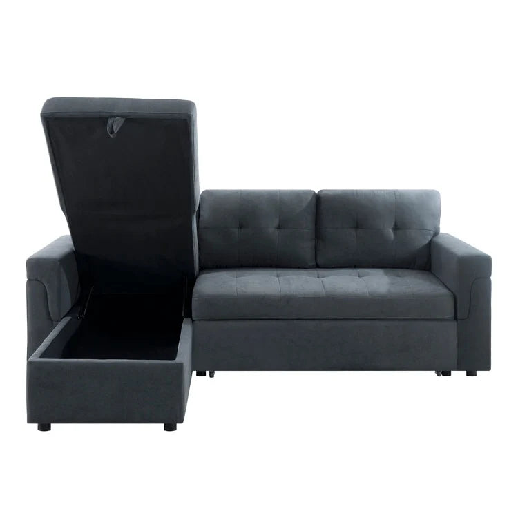 Canapé d'angle réversible convertible avec lit gigogne, méridienne de rangement et pieds durables