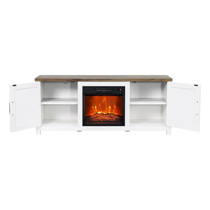 Meuble TV de ferme avec cheminée électrique de 58 po, console pour téléviseurs jusqu'à 65 po