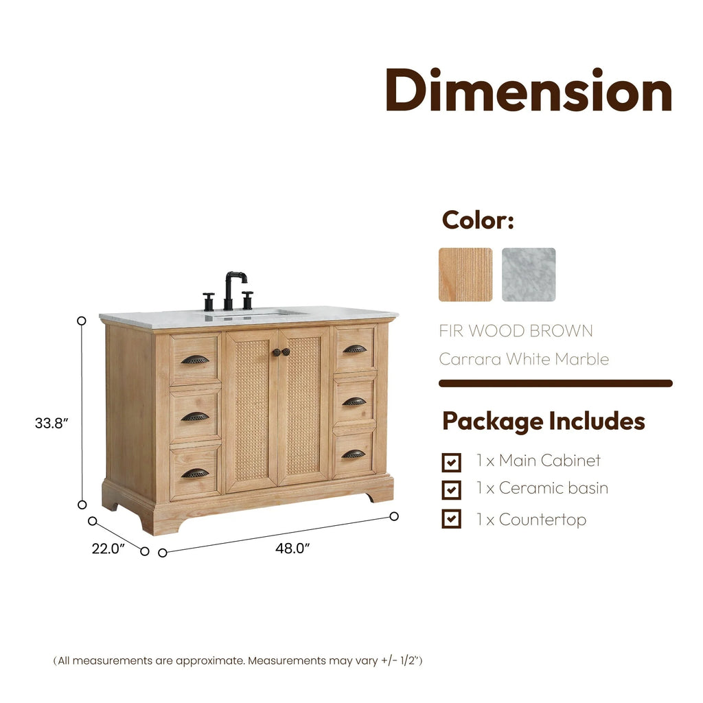 Meuble sous-vasque Hervas avec plateau en marbre naturel, sans miroir