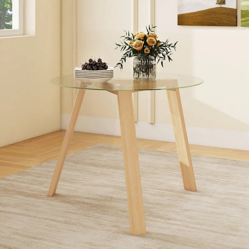 Table de salle à manger ronde en verre Costway 36" pour 4 personnes avec plateau en verre trempé - Voir détails