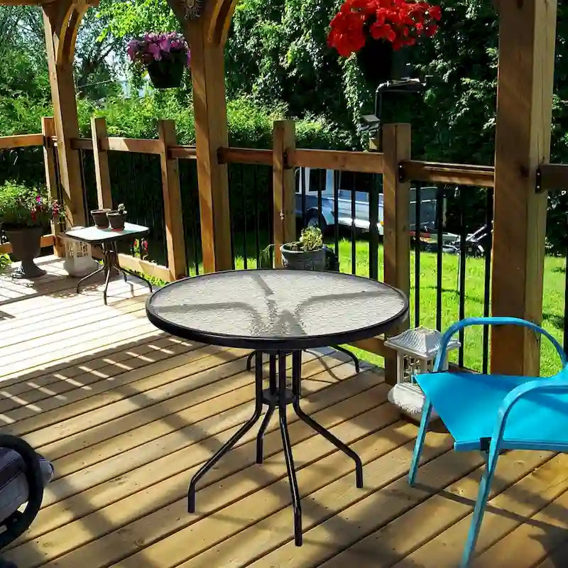 Table ronde de jardin Costway 32 avec plateau en verre trempé