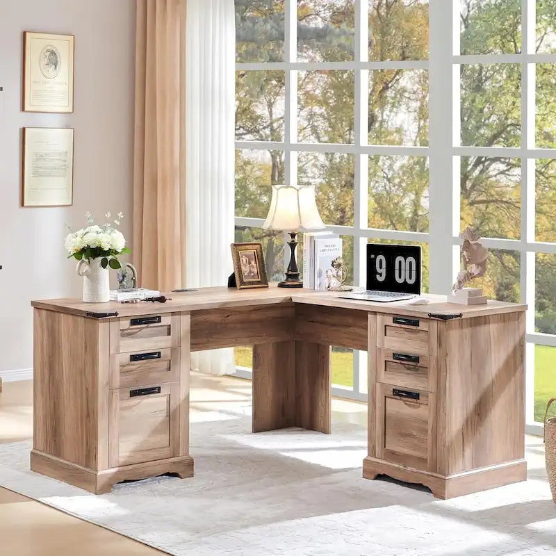Bureau d'angle exécutif en forme de L 60 Farmhouse, bureau d'angle en bois, bureau d'ordinateur