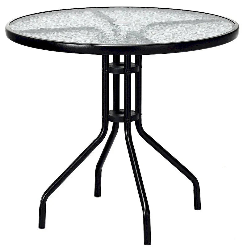 Table ronde de jardin Costway 32 avec plateau en verre trempé
