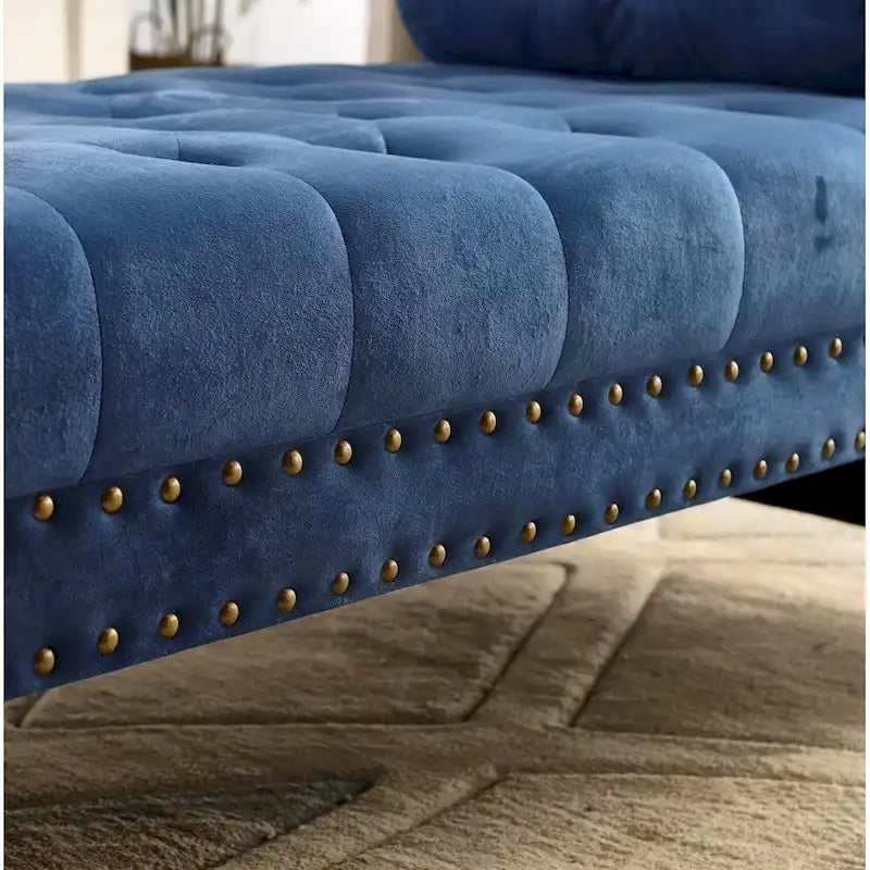 Banc rembourré en velours capitonné surdimensionné avec accoudoirs arrondis de 71 pouces