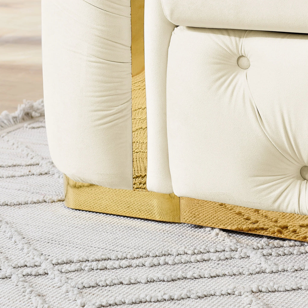 Canapé 3 places Velvet 90,6 po avec 2 oreillers, coussins haute densité, accents dorés et oreillers