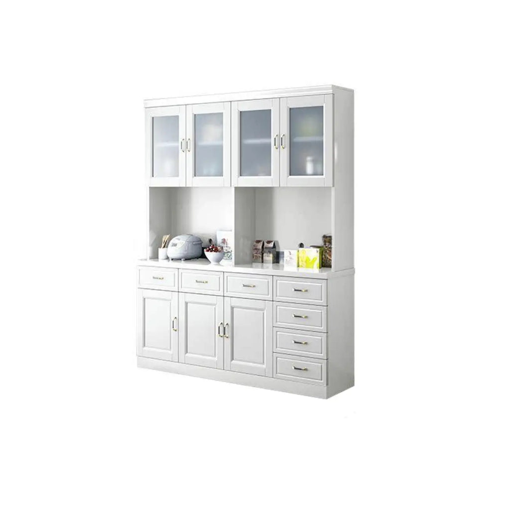 Buffet de cuisine en bois blanc avec casier à vin intégré