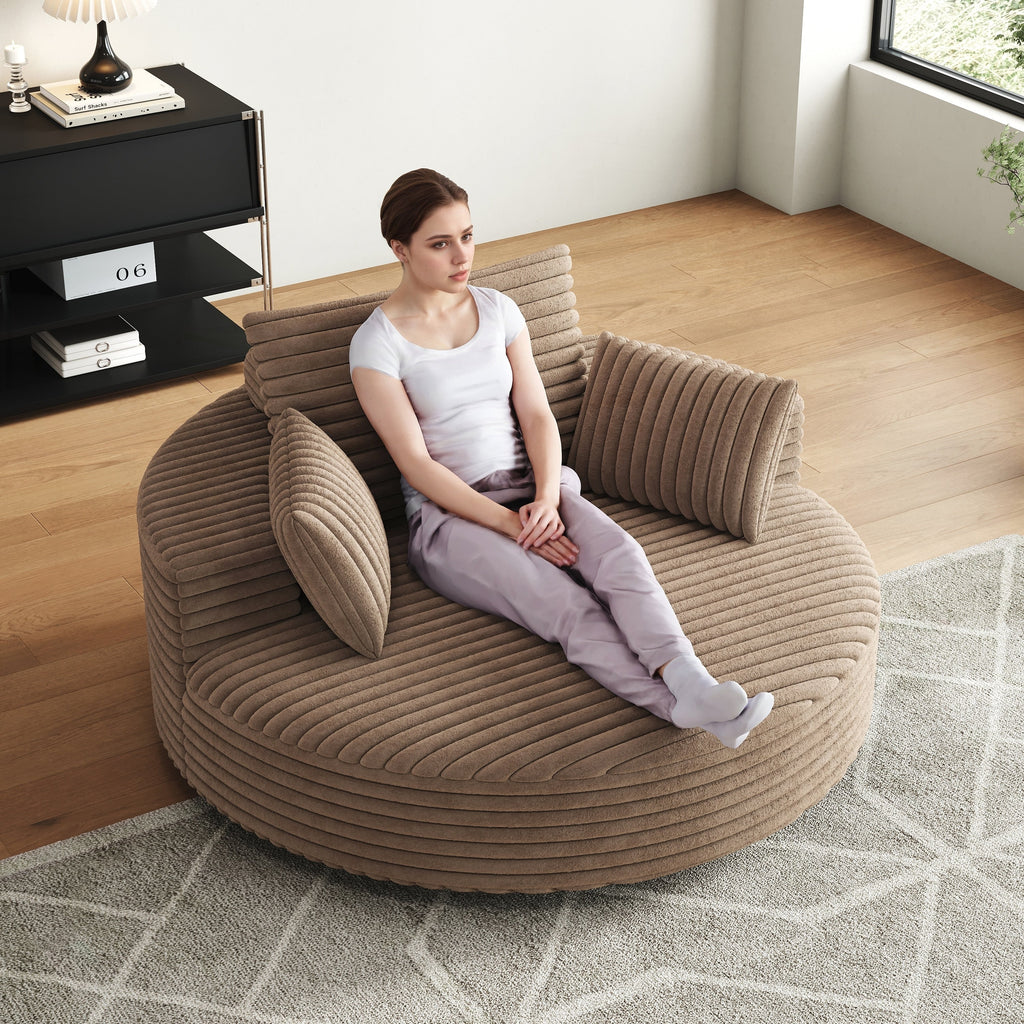 Fauteuil pivotant simple en velours côtelé et chenille avec rembourrage en mousse