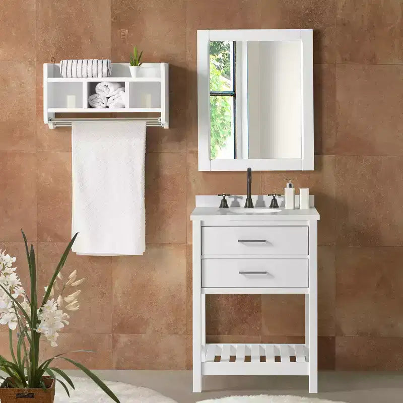 Meuble-lavabo de salle de bain en bois massif de 24 po avec étagère, blanc