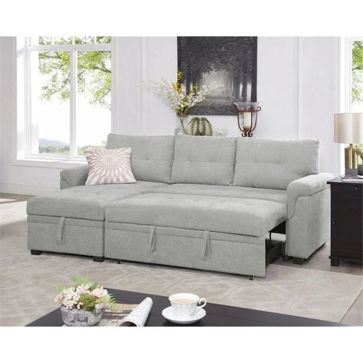 Canapé d'angle réversible convertible avec lit gigogne, méridienne de rangement et pieds durables