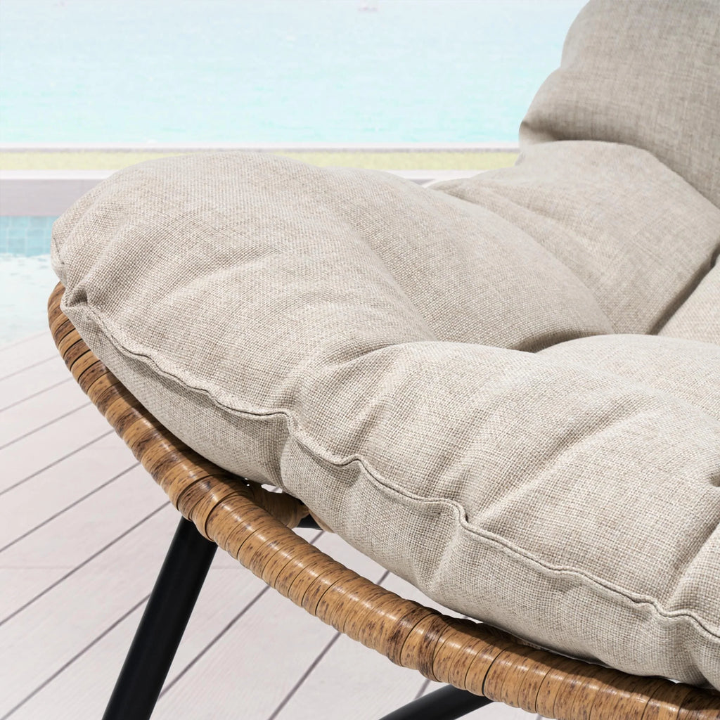 Causeuse double Papasan avec coussin, rotin PE tout temps et cadre en métal pour l'intérieur et l'extérieur