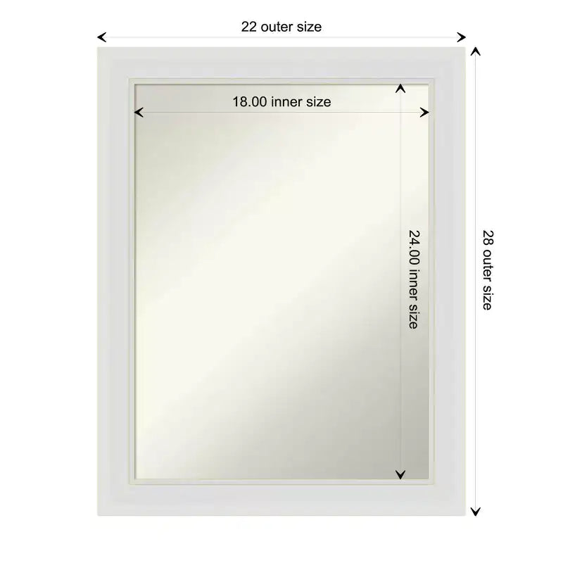 Miroir mural étroit de 22" x 28", cadre blanc cassé, style moderne