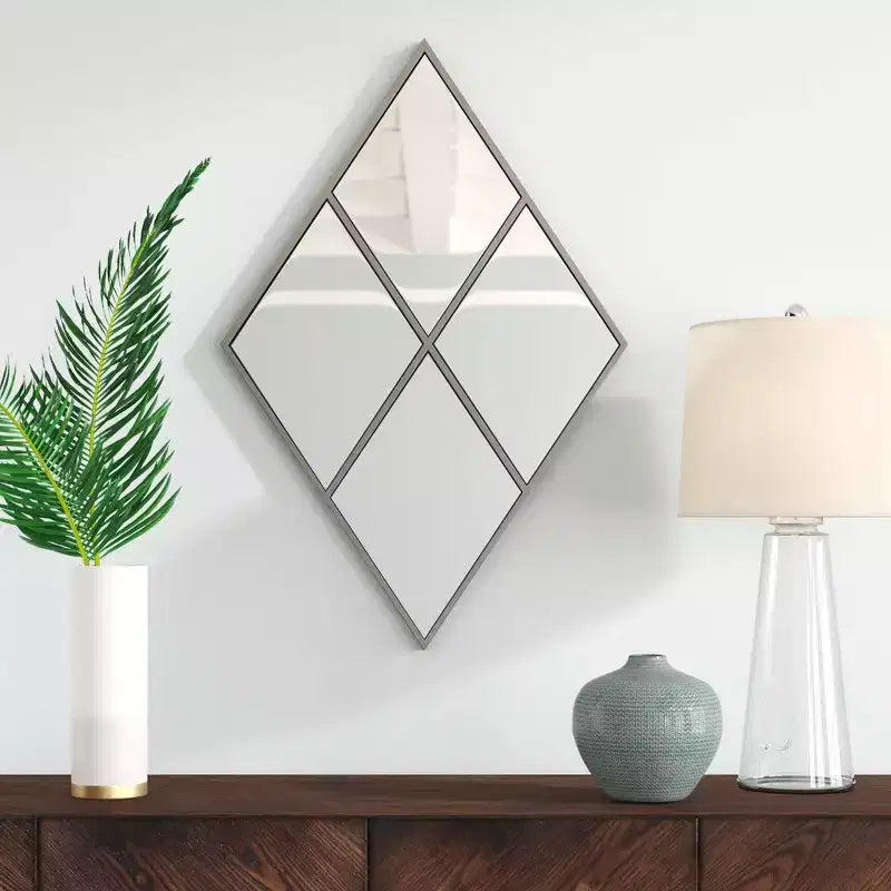 Miroir mural en forme de losange avec cadre métallique, 35,5"x23,5"
