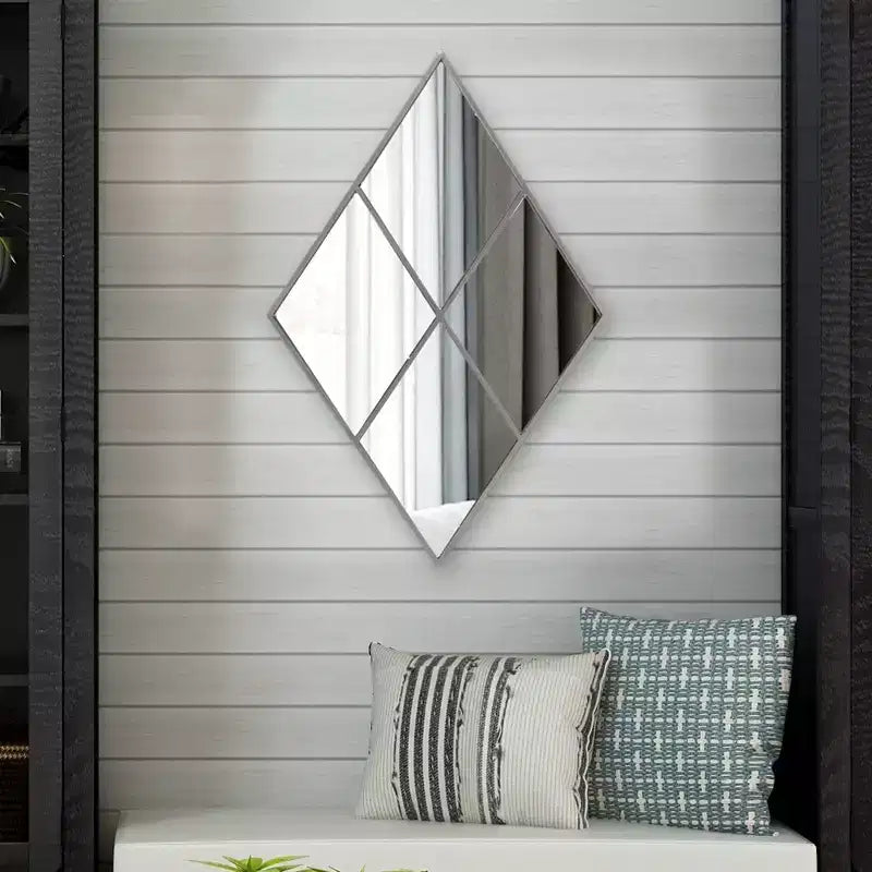 Miroir mural en forme de losange avec cadre métallique, 35,5"x23,5"