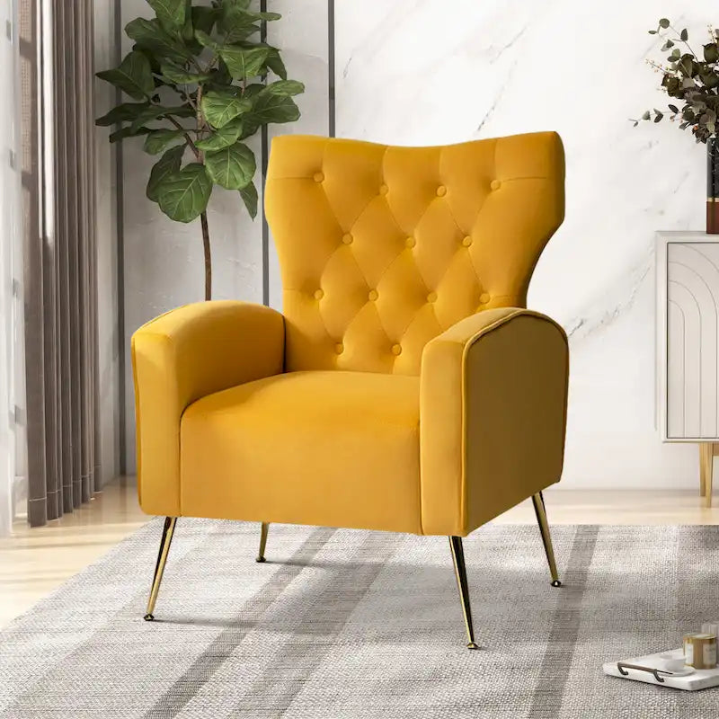 Chaise touffetée Abadiana avec accent et piètement en métal
