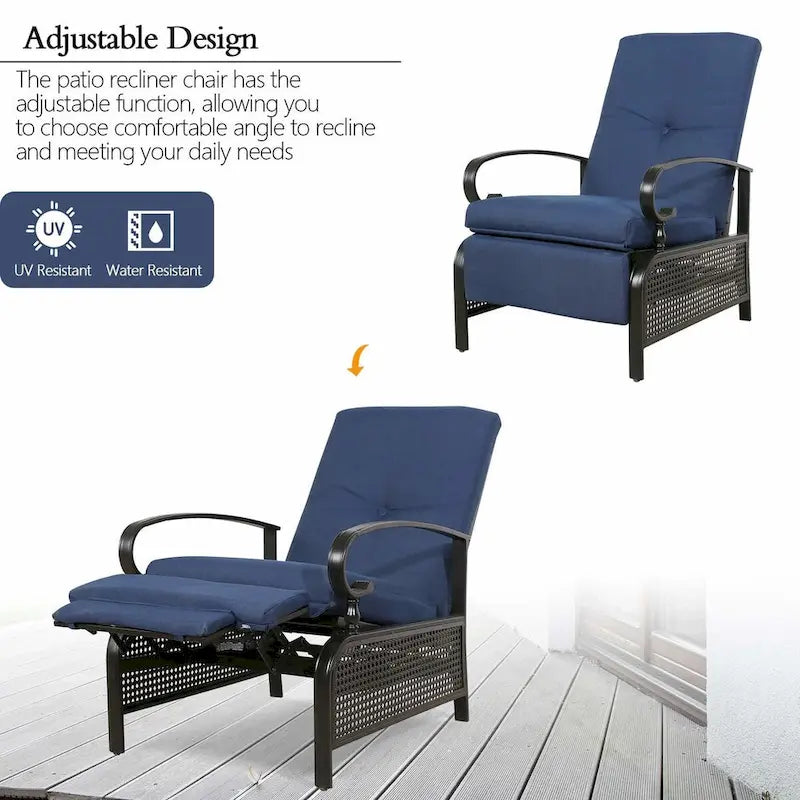 Fauteuil inclinable de salon réglable avec coussin – 38 (P) x 26,5 (L) x 38,5 (H) pouces