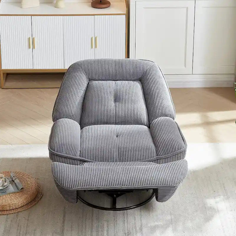 Fauteuil inclinable pivotant et coulissant en velours côtelé avec repose-pieds pour salon