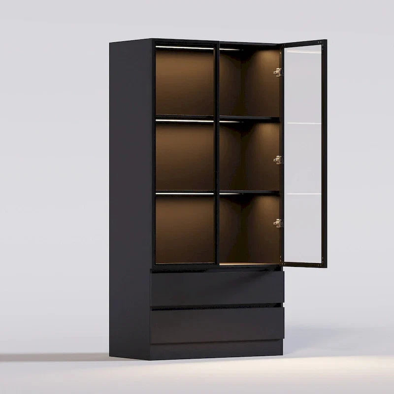 Vitrine de rangement, vitrine avec portes en verre trempé, vitrine avec 4 étagères de rangement