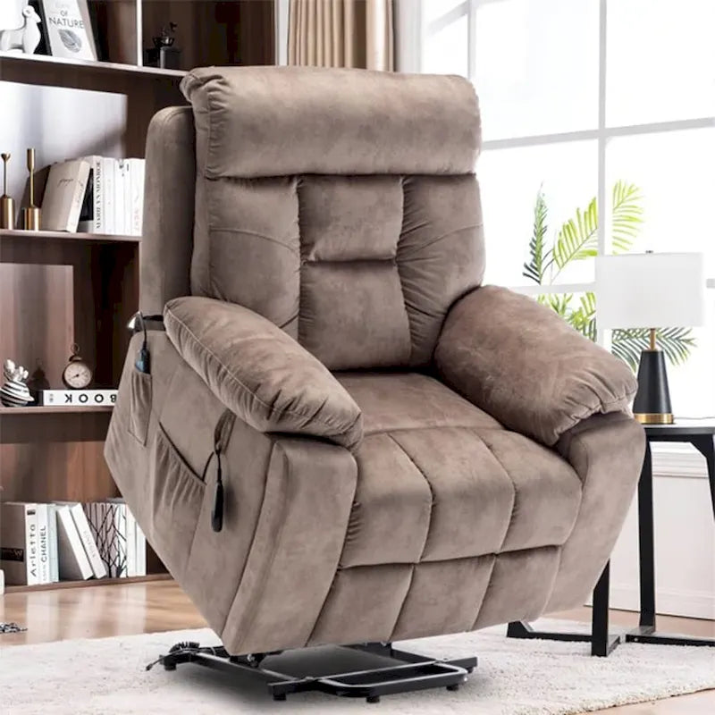 Grand fauteuil inclinable de massage électrique avec fonction de levage, chauffage et porte-gobelet dissimulé