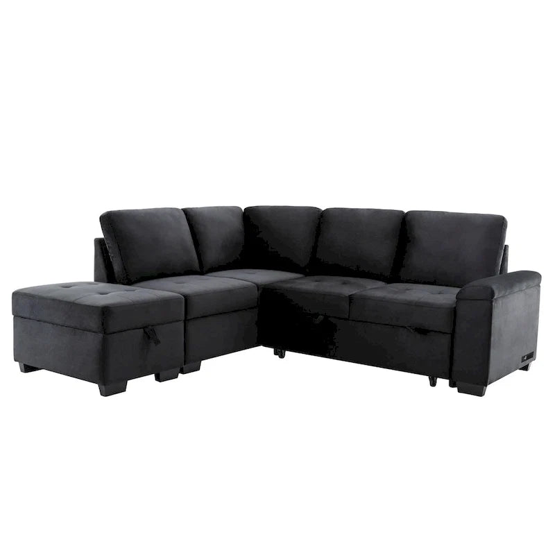 Canapé d'angle convertible 5 places en L 84,75 po avec pouf de rangement, rangement de bras dissimulé et chargement USB pour salon