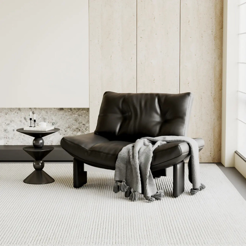 Fauteuil d'appoint contemporain en chenille noire capitonnée sans accoudoirs