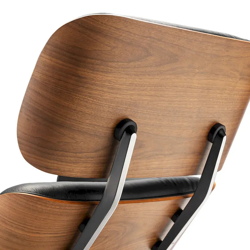 Fauteuil inclinable et ottoman Furgle en cuir véritable et bois de noyer