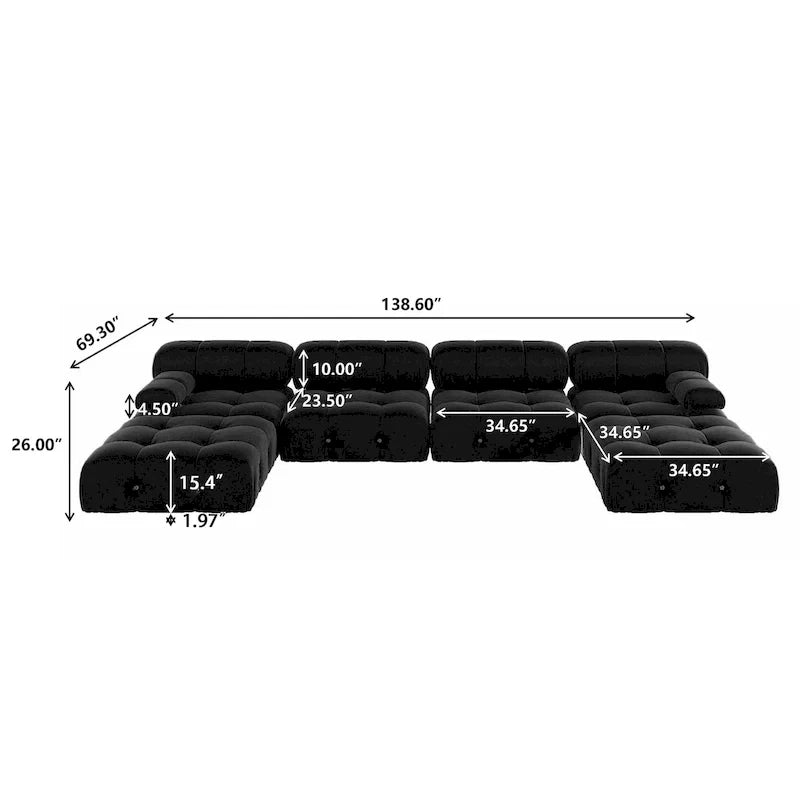 Canapé d'angle modulable noir en velours