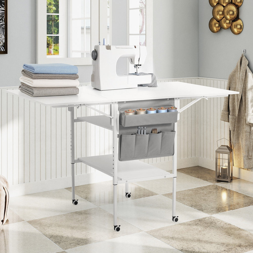 Table artisanale réglable en hauteur avec étagères de rangement, table de coupe pliante mobile pour bureau à domicile, salle de couture, salle d'artisanat