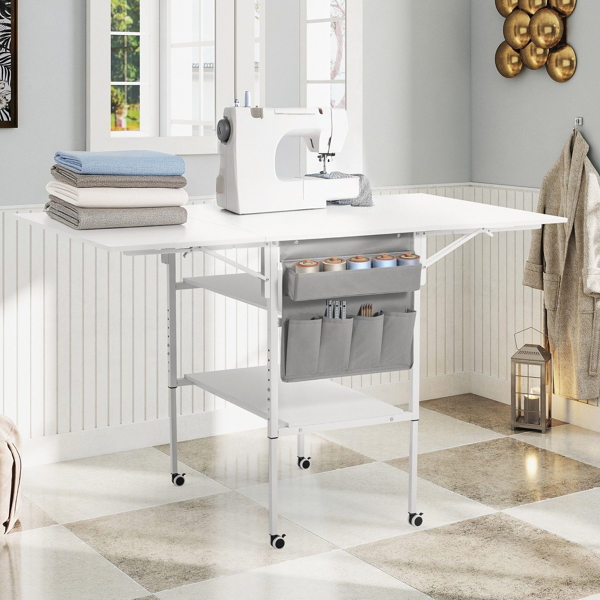 Table artisanale réglable en hauteur avec étagères de rangement, table de coupe pliante mobile pour bureau à domicile, salle de couture, salle d'artisanat