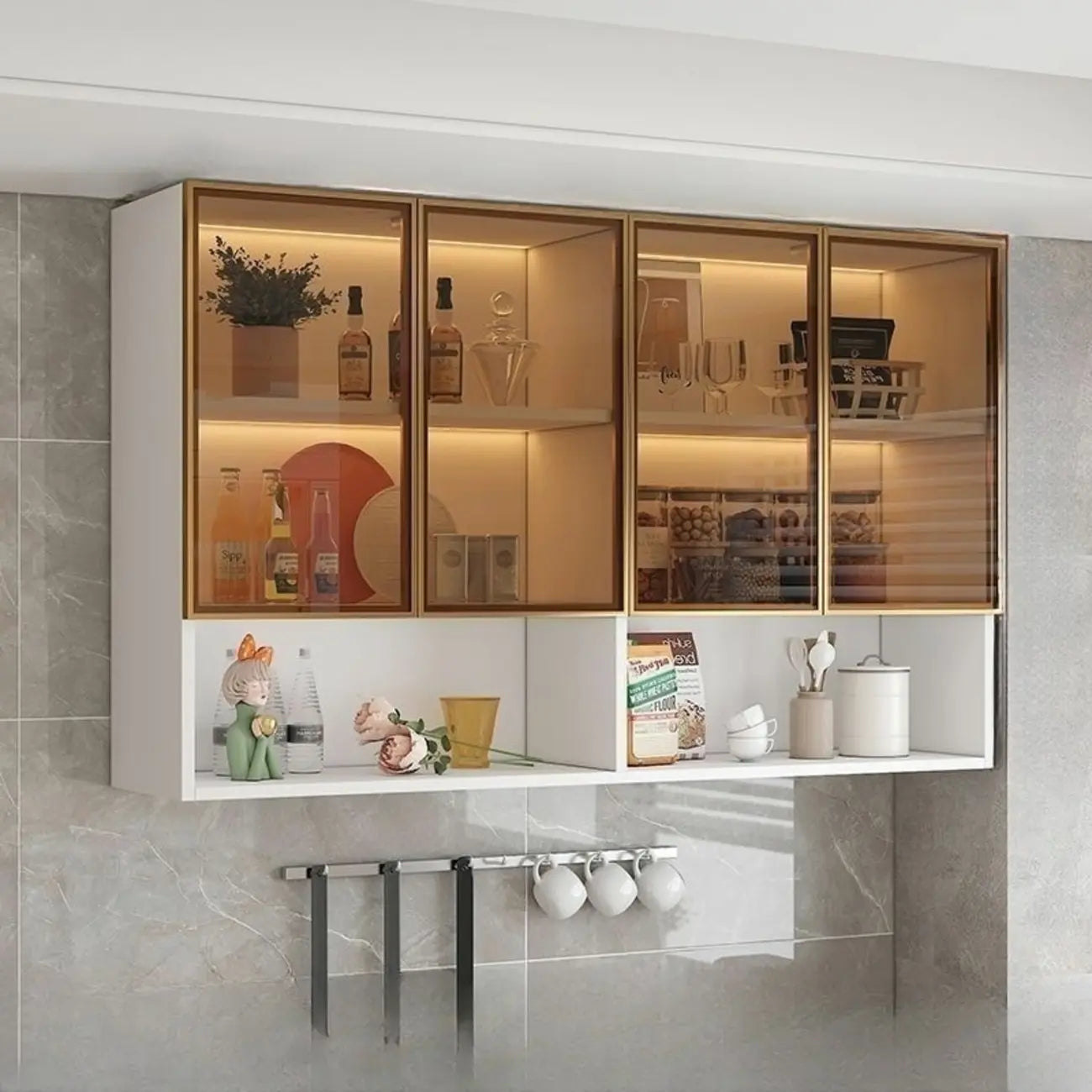Armoire de cuisine murale grise en bois pour rangement