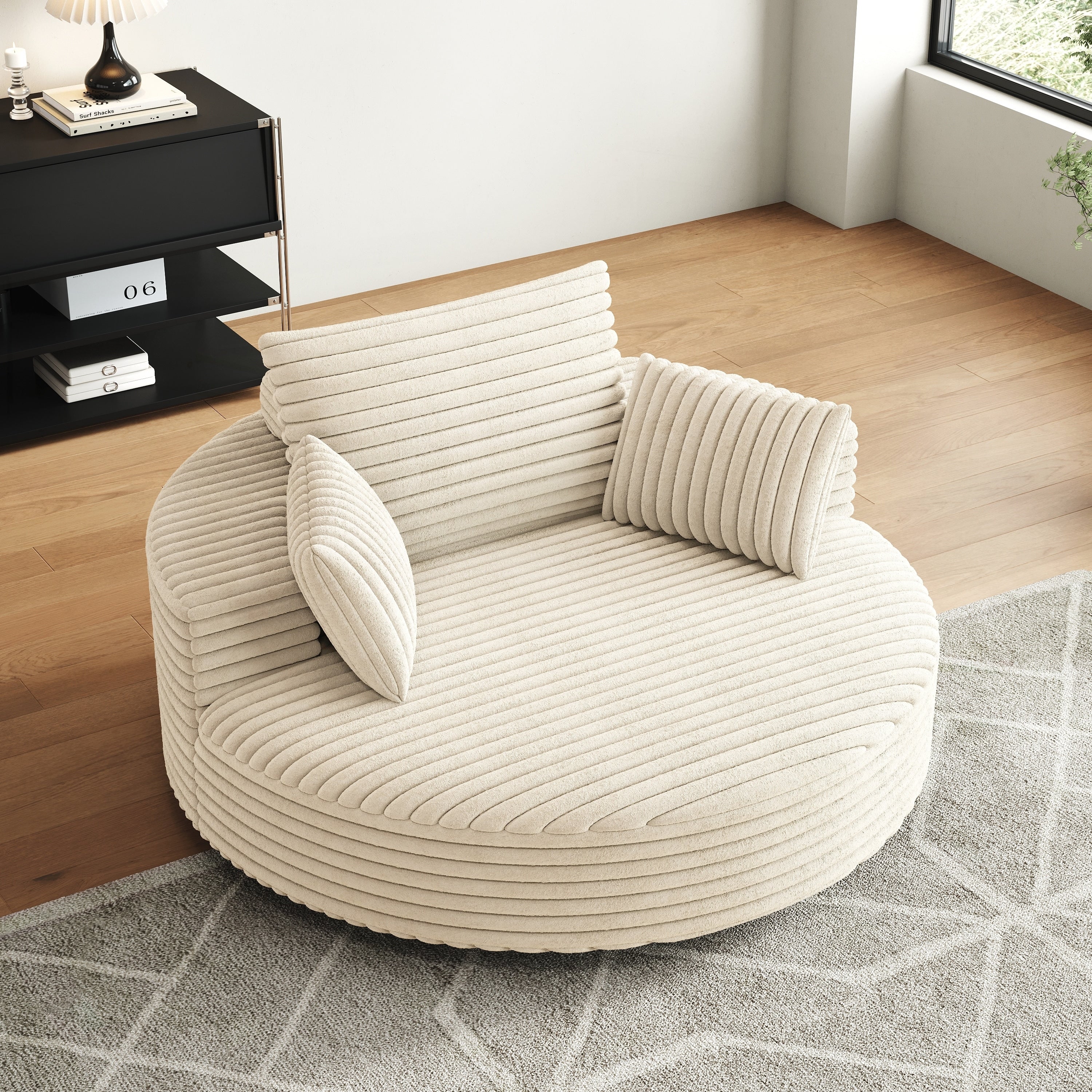 Fauteuil pivotant simple en velours côtelé et chenille avec rembourrage en mousse