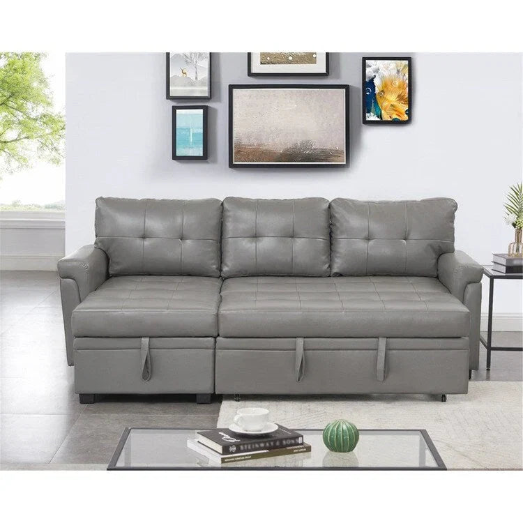 Canapé d'angle réversible convertible avec lit gigogne, méridienne de rangement et pieds durables