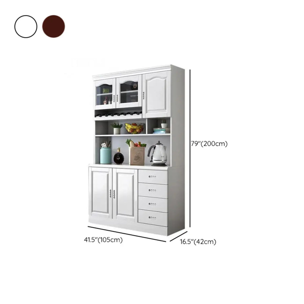 Buffet de cuisine en bois blanc avec casier à vin intégré