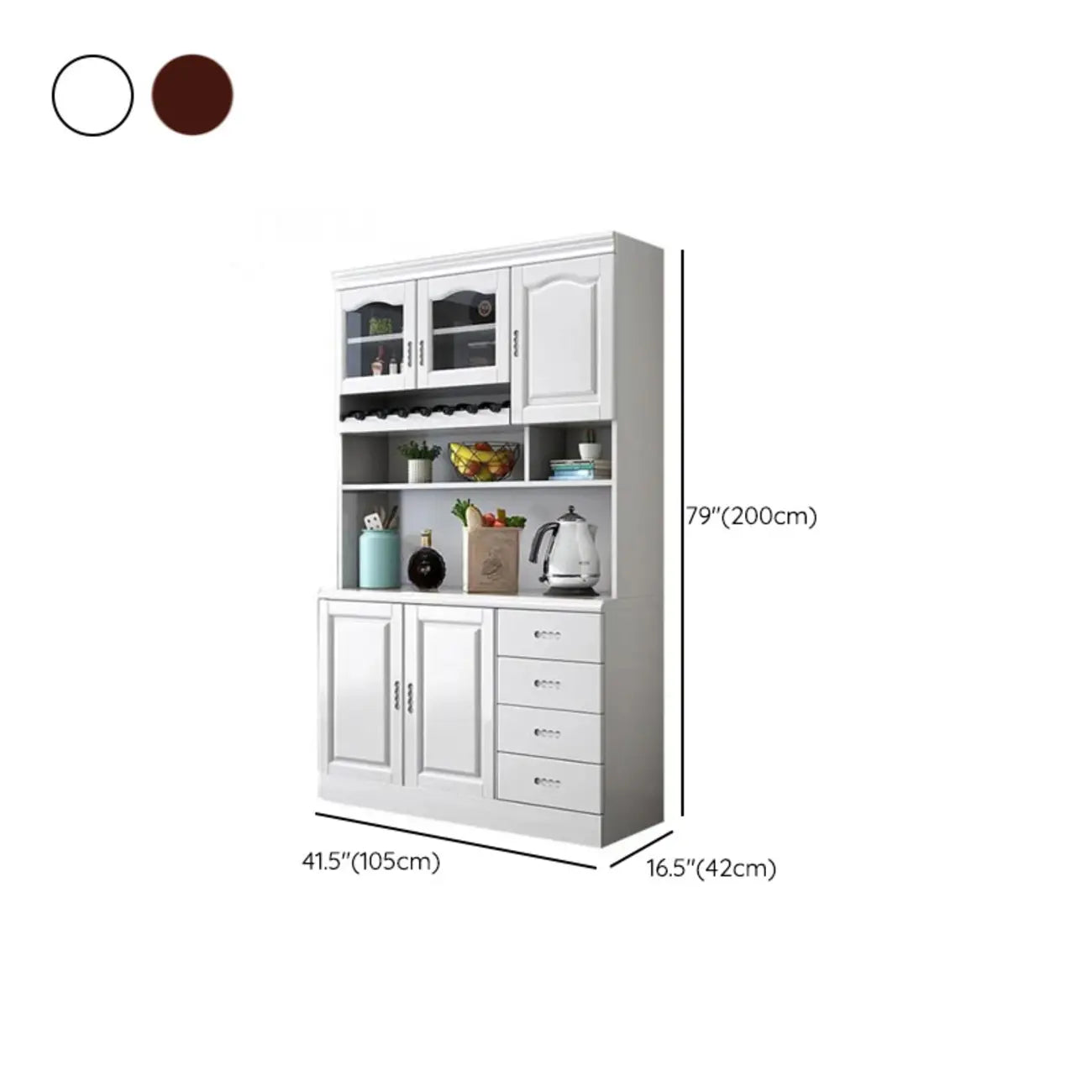 Buffet de cuisine en bois blanc avec casier à vin intégré