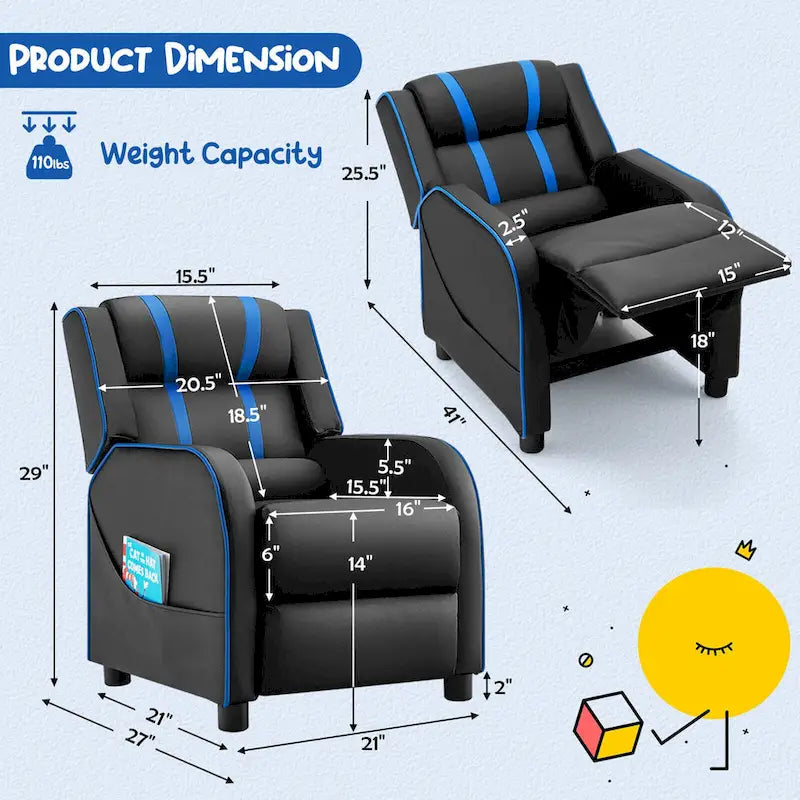 Fauteuil inclinable pour enfants Gymax Canapé ergonomique en cuir avec repose-pieds