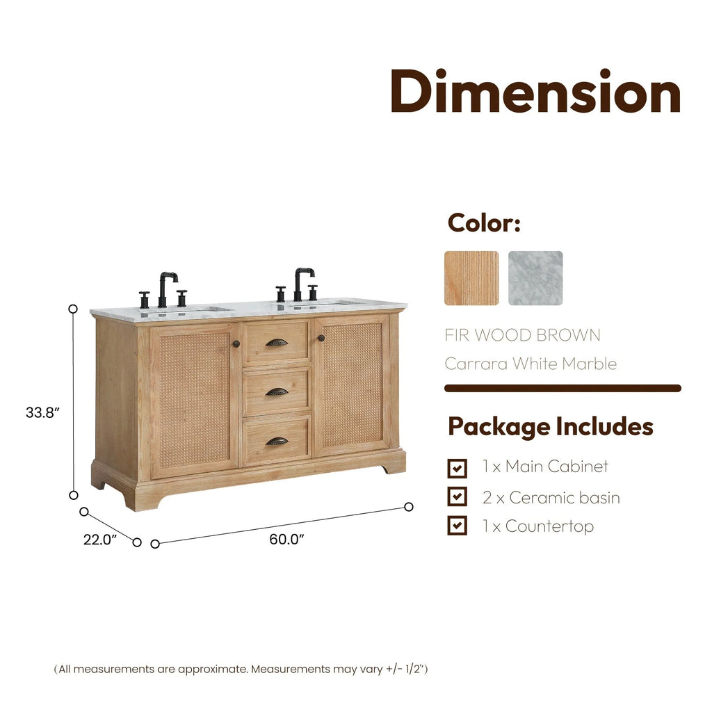 Meuble sous-vasque Hervas avec plateau en marbre naturel, sans miroir