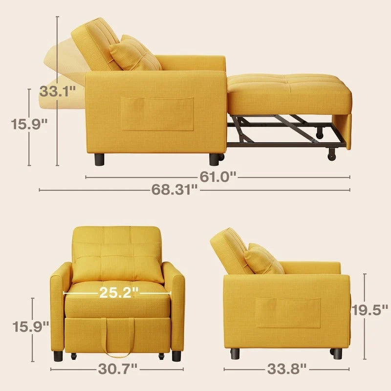 Canapé-lit convertible 3-en-1, Canapé-chaise dépliable, Lit pliant convertible pour salon