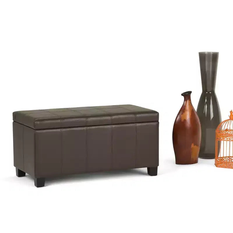 Banc de rangement rectangulaire de 91 cm avec siège rembourré large, banc de bout de lit avec cadre en bois, repose-pieds ottoman pour salon