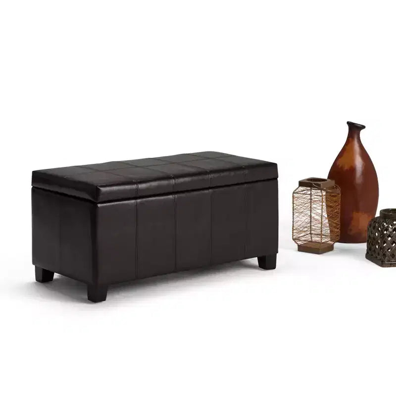 Banc de rangement rectangulaire de 91 cm avec siège rembourré large, banc de bout de lit avec cadre en bois, repose-pieds ottoman pour salon