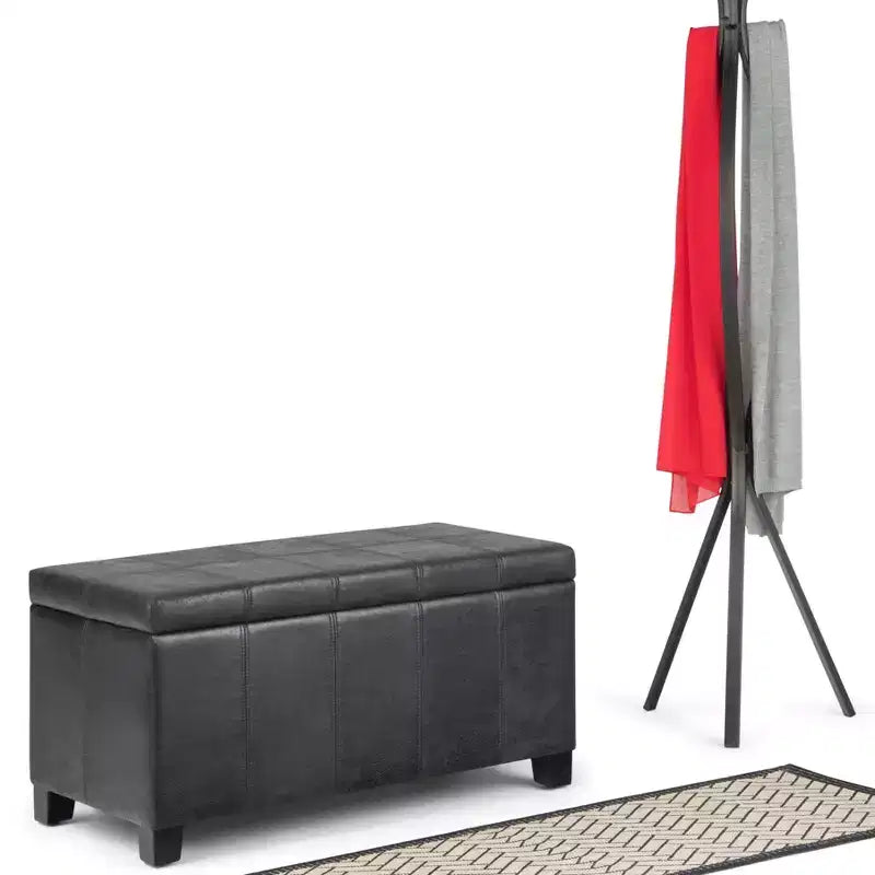 Banc de rangement rectangulaire de 91 cm avec siège rembourré large, banc de bout de lit avec cadre en bois, repose-pieds ottoman pour salon