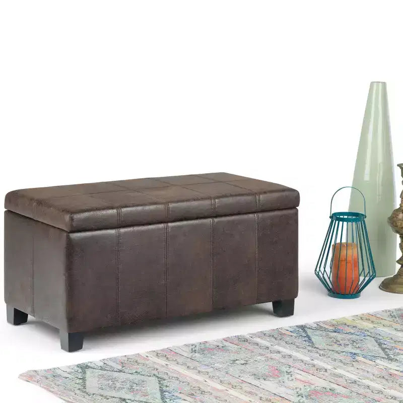 Banc de rangement rectangulaire de 91 cm avec siège rembourré large, banc de bout de lit avec cadre en bois, repose-pieds ottoman pour salon