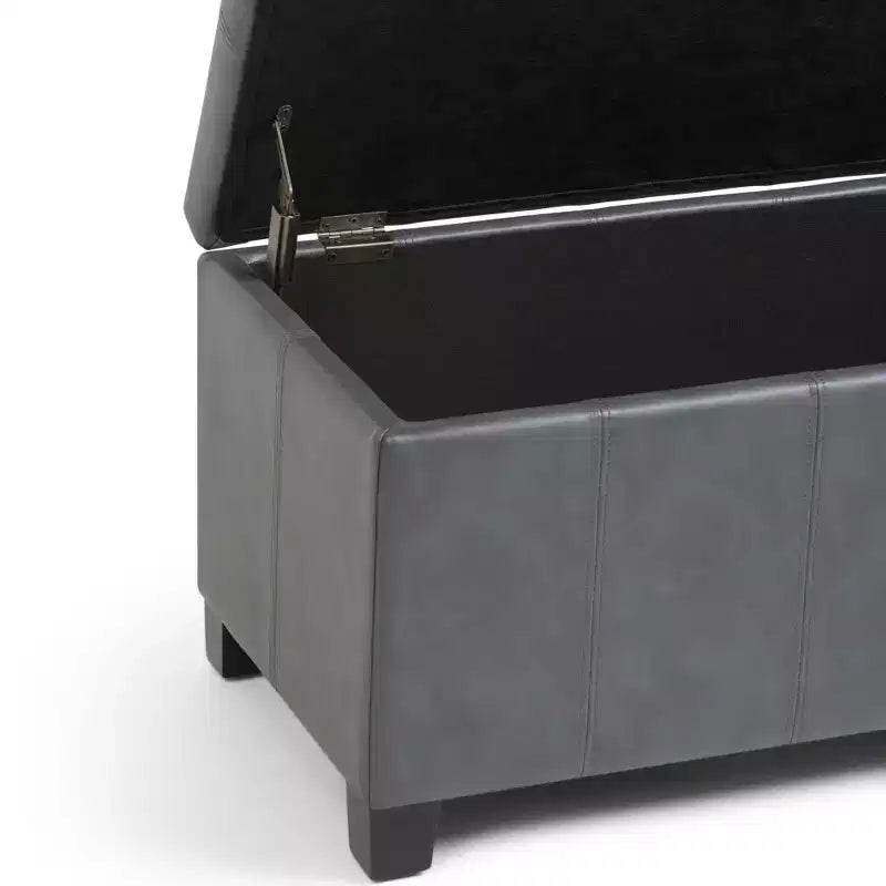 Banc de rangement rectangulaire de 91 cm avec siège rembourré large, banc de bout de lit avec cadre en bois, repose-pieds ottoman pour salon