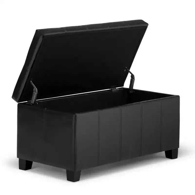 Banc de rangement rectangulaire de 91 cm avec siège rembourré large, banc de bout de lit avec cadre en bois, repose-pieds ottoman pour salon