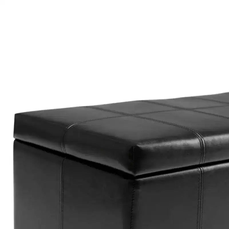 Banc de rangement rectangulaire de 91 cm avec siège rembourré large, banc de bout de lit avec cadre en bois, repose-pieds ottoman pour salon